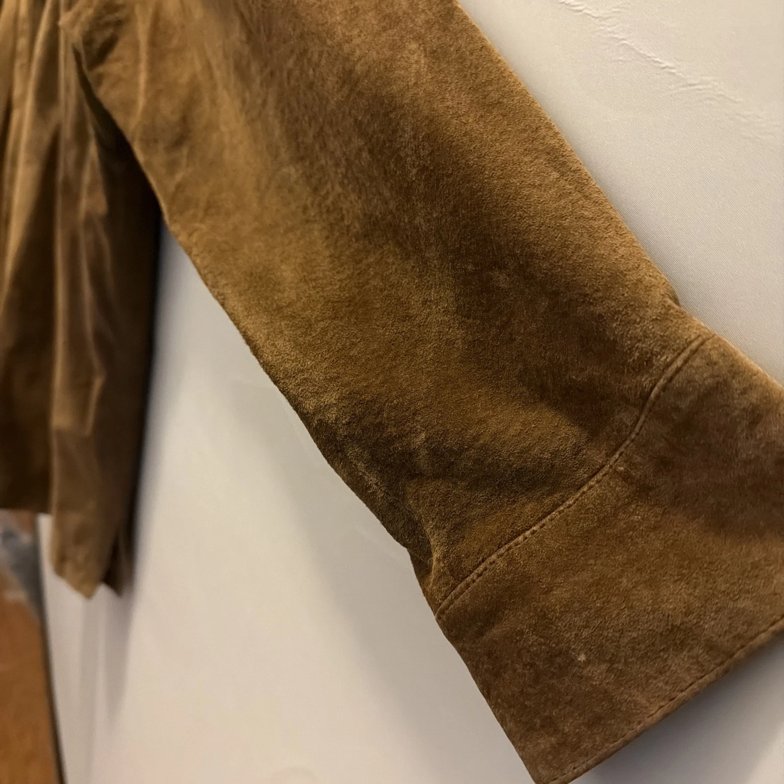 VTG Perry Ellis Mens Suede Leather Shirt Jacket L Lined Button Patch Pockets image 10
