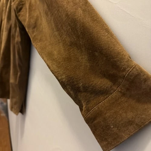 VTG Perry Ellis Mens Suede Leather Shirt Jacket L Lined Button Patch Pockets image 10
