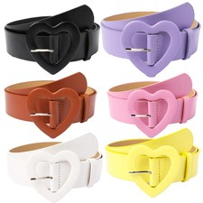 Faux Leather Belt Heart Buckle 3.8cm Women's Jeans Dress Pink Waist Belts