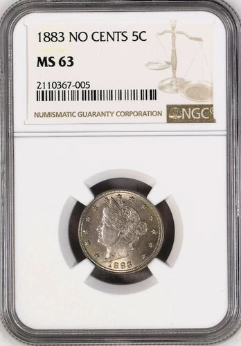 1883 Liberty V Nickel No Cents NGC MS63 Mint Collector's Coin Flashy Luster USA