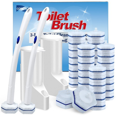 #ad Disposable Toilet Brush Wand 2 Kit with 40 Refills Efficient Deep Scrubbing ... $18.37