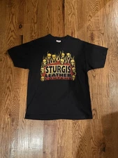 Vintage 90s Sturgis Leather Company Skulls & Flames Graphic T-Shirt Men’s Large