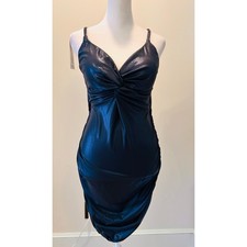 NWT HALARA Black Ruched Bodycon Metallic Mini Dress Sparkle Party Large