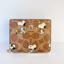NWT Coach X Peanuts Snap Wallet In Signature Canvas With Snoopy Print CBN32