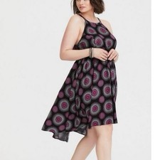 Torrid Purple Black Mandala Challis Sleeveless Hi Lo Trapeze Dress Size 2X