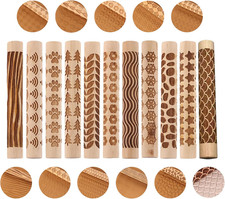 Juego de rodillos de textura de madera de 11 piezas - Rodillos de arcilla con patrón en relieve y vástago tallado