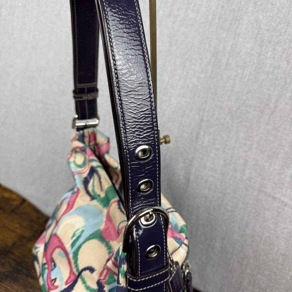 ТРЕНЕР IKAT надпись печати ткани с лакированной кожей отделки Дамская сумка сумочка синий - Изображение 4 из 4