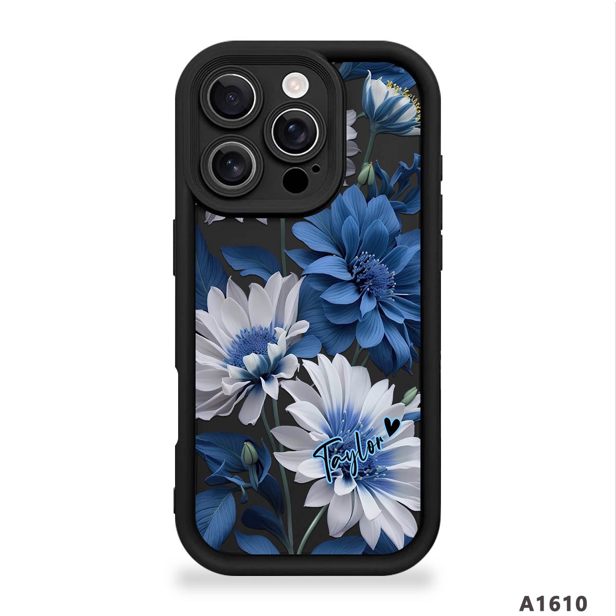 E White/Navy Blue Flower & Name