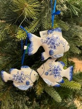 Kurt Adler Delft Blue Porcelain Fish Christmas Ornament Nautical Decor