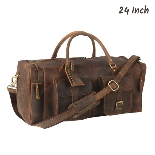 Bolso de lona de cuero hecho a mano para hombre fin de semana para viajar durante la noche grande - Imagen 2 de 14