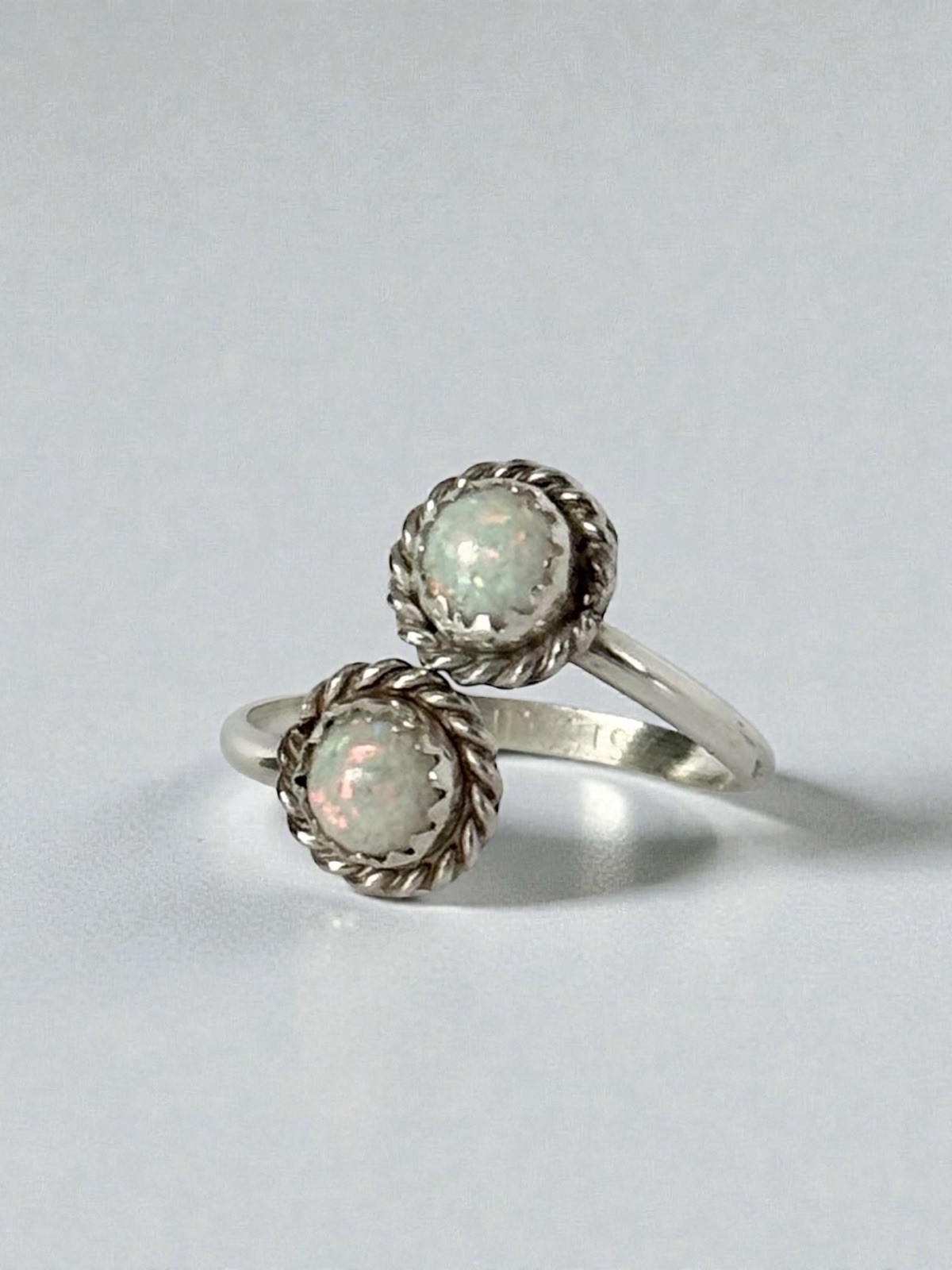 Sterling Silver Bypass Ring Opalite Southwestern … - image 1