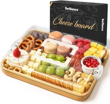 Charcuterie Board with Lid and Handle, 15.2L x 11.3W, 6 Compartment White 