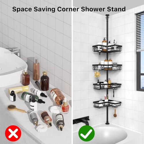KEGII Corner Shower Caddy Tension Pole - Rod Organizer, Black - Picture 8 of 9