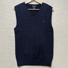 Polo Ralph Lauren Navy Blue Cable Knit V Neck Vest Pony Logo BOYS XL 18-20