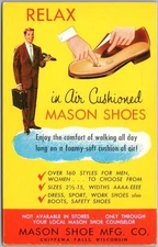 Vintage 1950s MASON SHOE CO. Advertising Postcard Chippewa Falls, Wisconsin
