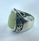 Heavy 925 Silver Ring - Natural Green Jade Gemstone - 10g - Size 10 US