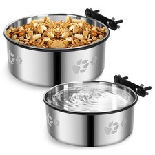 2 Pack Dog Crate Bowls - Metal M 6.3x2.5 5.5x2.4 Silver