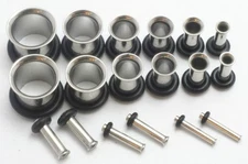 18Pc Steel Tunnels Ear Stretching Kit single flare gauges 00g-14g metal taping