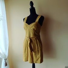 Urban Outfitters Linen Viscose Dress Size 6 Mustard Belted Pockets NWT