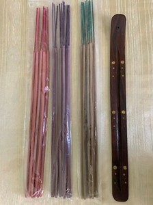 Wood Incense Holder Gold Leaf Trim and Three Assorted Packs of Incense