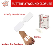 Adhesive Bandages Band-Aid Strips Medium Butterfly Wound Closure, 100/bx