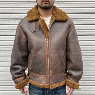 B-3 Flight Jacket USAF L Real Mouton Vintage Brown Sheepskin B-3 Flight Jacket USAF L Real Mouton Vintage Brown Sheepskin
