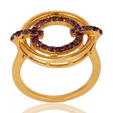 Natural Amethyst Gemstone 925 Sterling Silver Gold Plated Ring Designer Jewelry