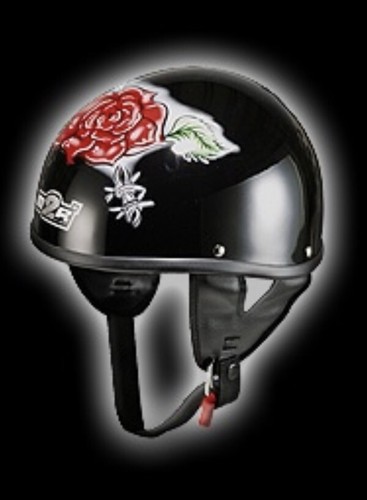 Cruiser HalfHelmet M2R Black With Red Rose Used - Picture 4 of 9