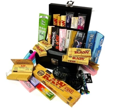 Ultimate Mini Black Rolling Box Bundle Set Accessories Kit Papers Tips Raw OCB