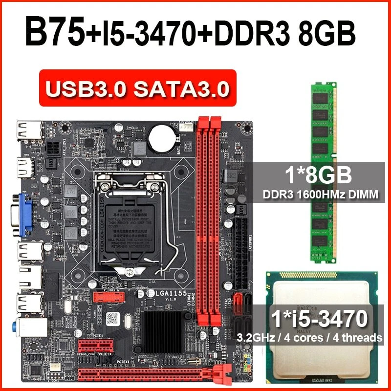 B75 Motherboard Set With Intel Core I5 3470 And 8GB 1600MHz DDR3 Desktop Memory
