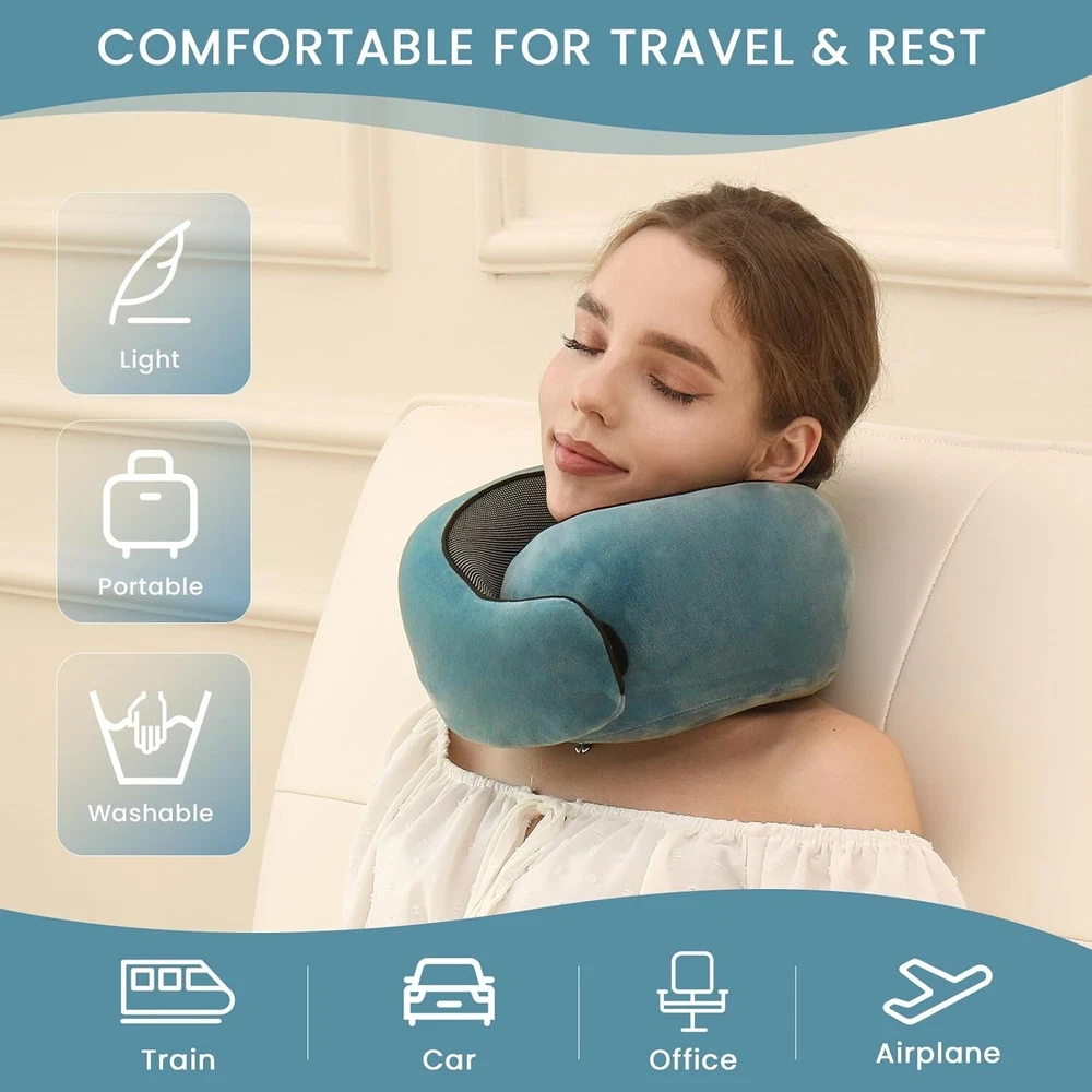 Travel Pillow Neck Support, Memory Foam, Compact Design, Ideal for Airplane Car