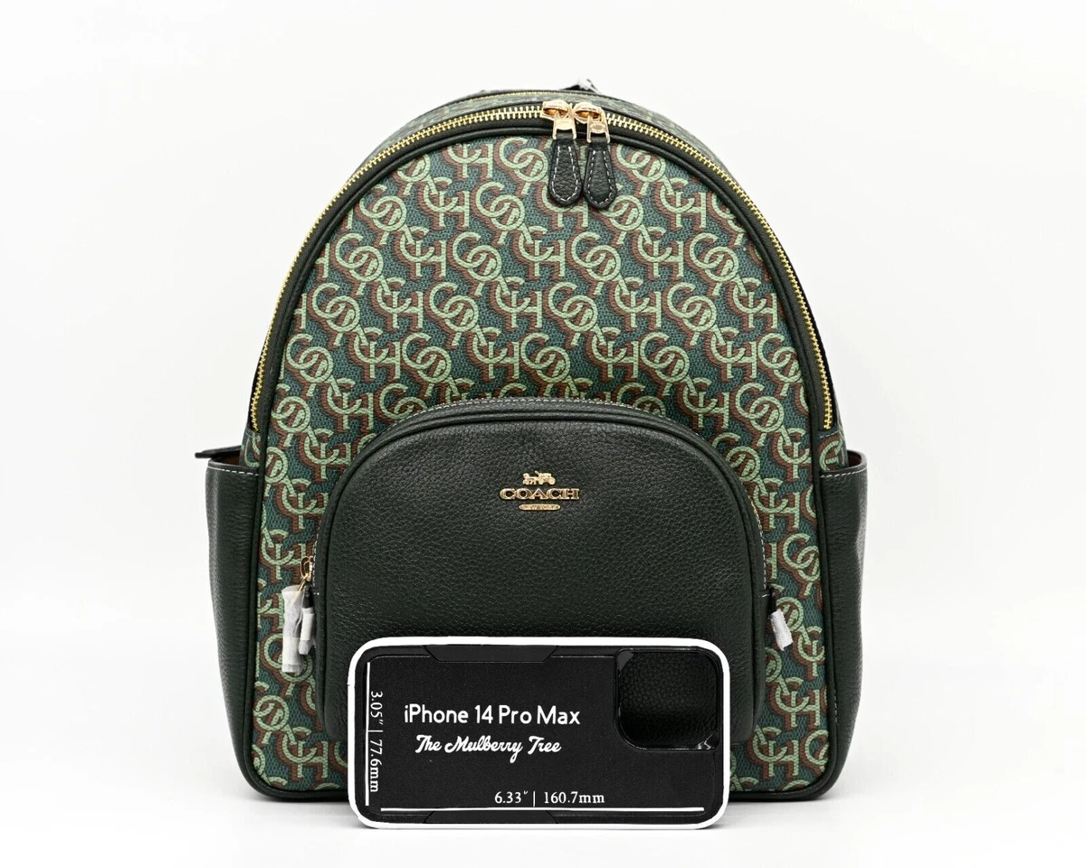 COACH COURT Backpack Green Monogram Print Canvas Leather CF344 NWT 450
