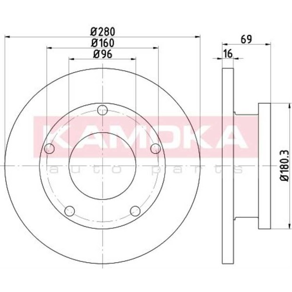 Kamoka 2X Bremsscheibe Hinten Ø280 Mm Voll FüR Ford Transit Kasten-image