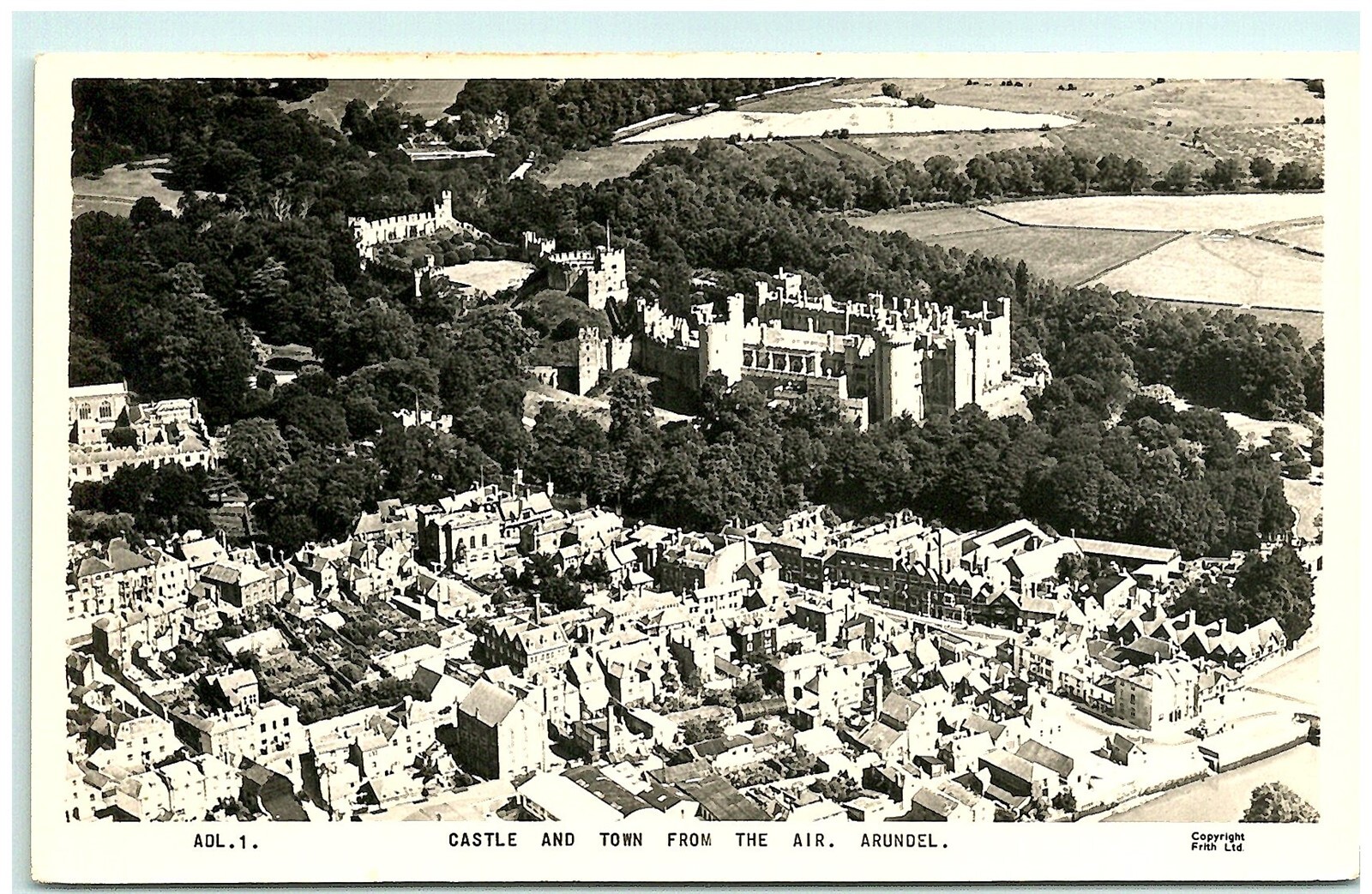 S04-3681, Castle And Town From The Air, Arundel, Vinatage Real Photo Postcard