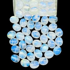 50 Pcs Natural Rainbow Moonstone 11x9mm Oval Blue Flash Loose Cabochon Gemstones