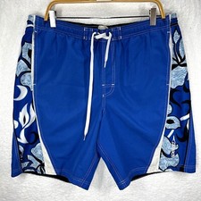 SPEEDO Board Shorts Swim Trunks Mens Medium Blue Flowers Hawaiian Lined
