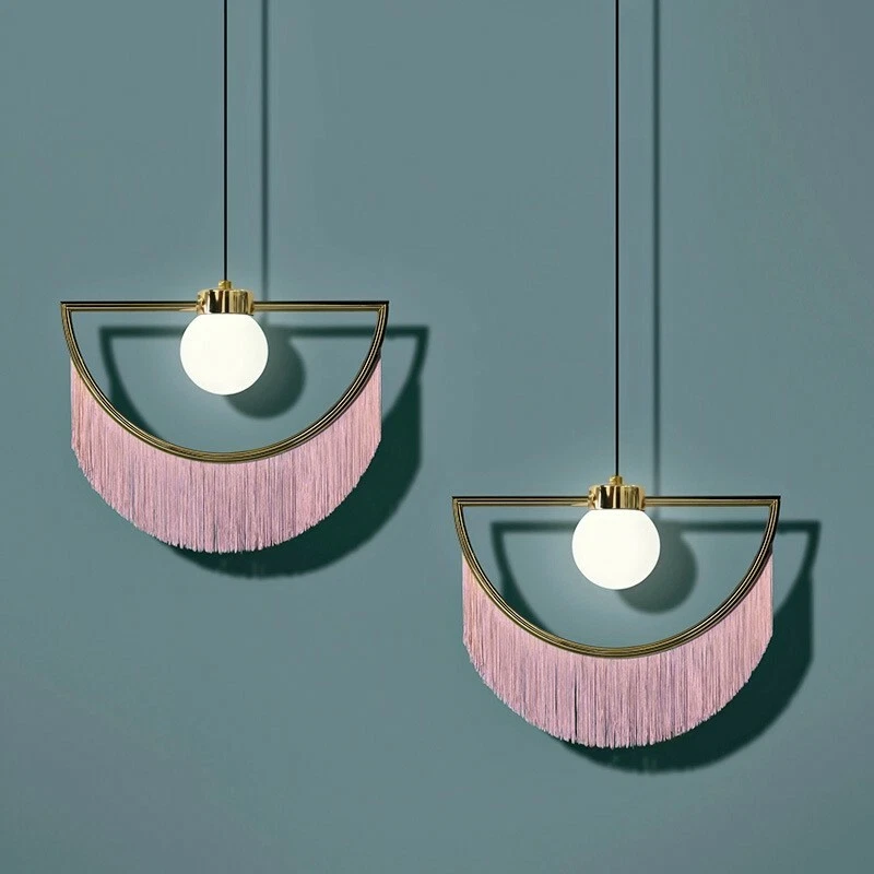 Modern Pink Tassel Hanging Pendant Light Fringe Lamp Living Room Restaurant