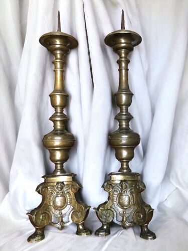 MAGNIFICENT 1800 SOLID BRONZE CANDLESTICKS 1700 Altar Chapel - Picture 1 of 13