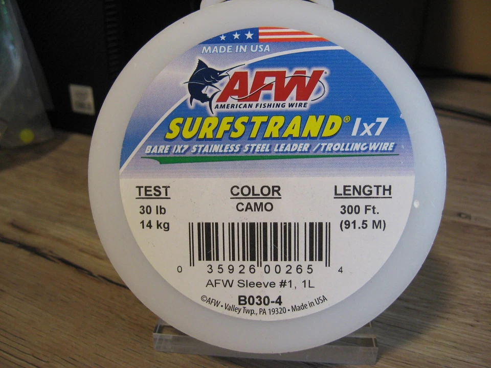 Alambre de arrastre líder de acero inoxidable 300' AFW Surfstrand 1x7 - camuflaje - 30 lb Foto 4 de 4