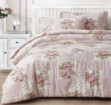 Chezmoi Collection Rosy 3-Piece Queen Size Washed Cotton Comforter Set - Floral