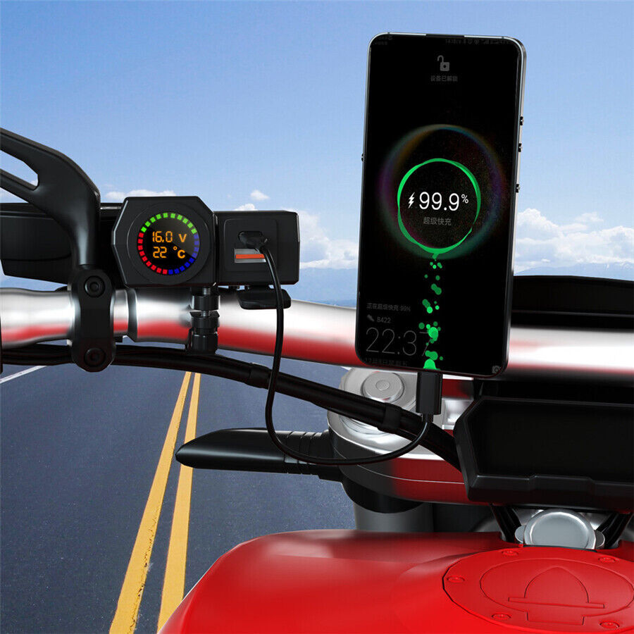 Motorcycle USB+Type-c Port Mobile Phone Charger With Temperature