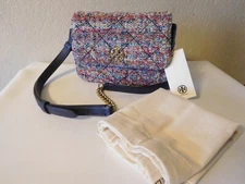 New Tory Burch Kira Multicolor Tweed Chain/ Leather Strap Sm. Crossbody Bag $548