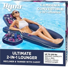 Aqua Campania Ultimate 2-In-1 Pool Float Lounge – Extra Large – Inflatable Po...