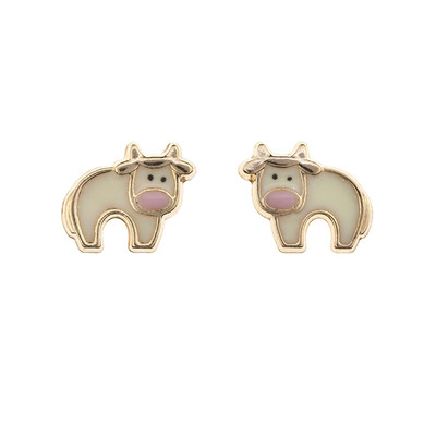 Orecchini A Mucca In Oro 9kt Giallo, Bianco E Rosa Smalto - Gioielli Fatti A Mano UK Con Confezione Regalo