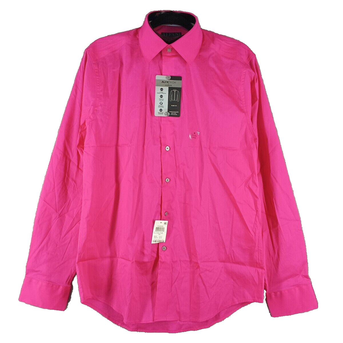 NWT ALFANI Slim Fit Men Dress Shirt MEDIUM Pink Stretch Collar Cotton Woven