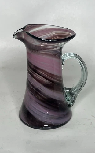 AMAZING!! HTF!! Handmade MURRHINA Glass Purple And Pink Swirl Pitcher