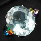 925 Sterling Silver White Gold Rings Entrancing Pale Blue Aquamarine Oval 6Ct