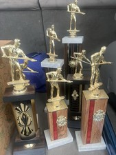 Billiard Trophy Lot Of 7 Used VINTAGE pool 8 Ball 9 Ball Award Pub Bar Games