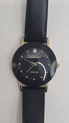 Armitron Women's 75/2447 Diamond-Accented Leather Strap Watch Black New Sealed