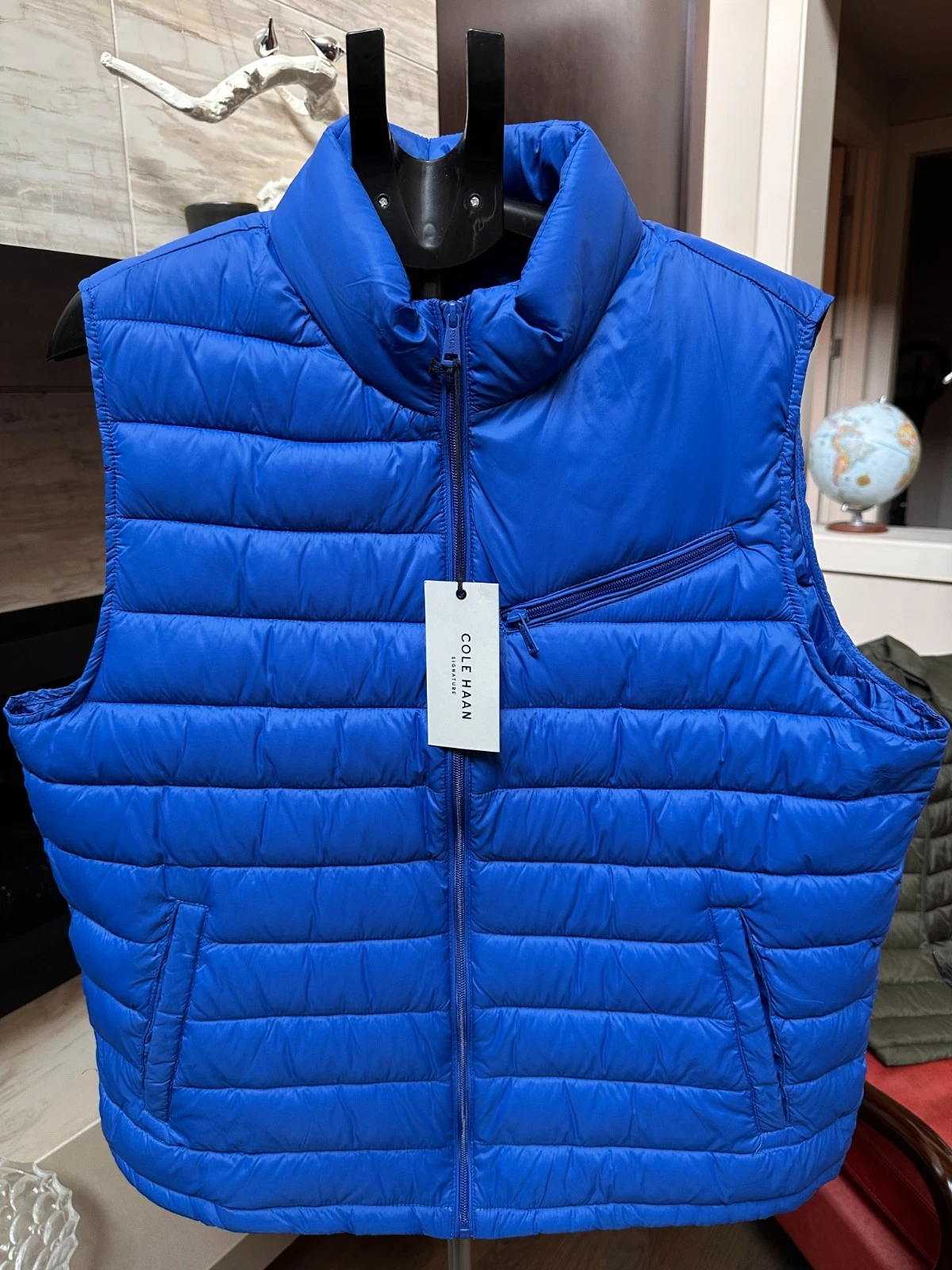 New Cole Haan Mens Quilted Puffer Vest Zip-Front Pockets Men’s XL Blue MSRP$150